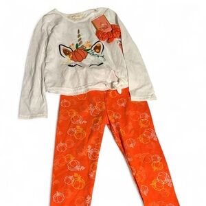 Btween Pumpkin & Unicorn Little Girl’s Top and Pants Set, NWOT, Size 6